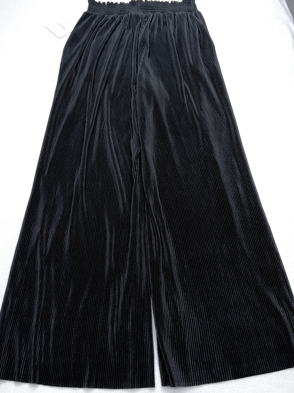 Ellen Tracy Plisse Pleated Wide Leg Pants Womens M Black NWT Pull On